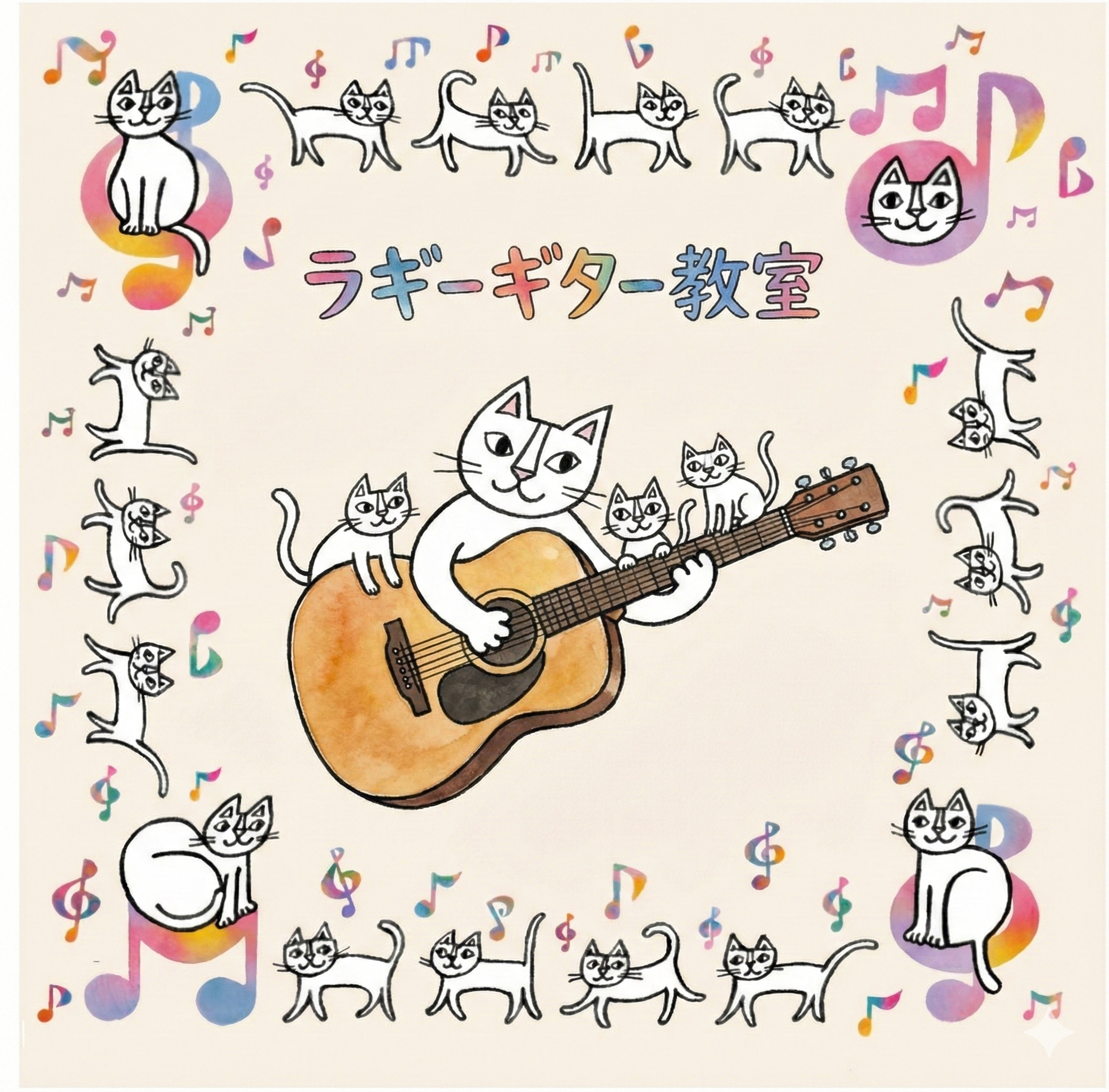 猫とギターのイラスト